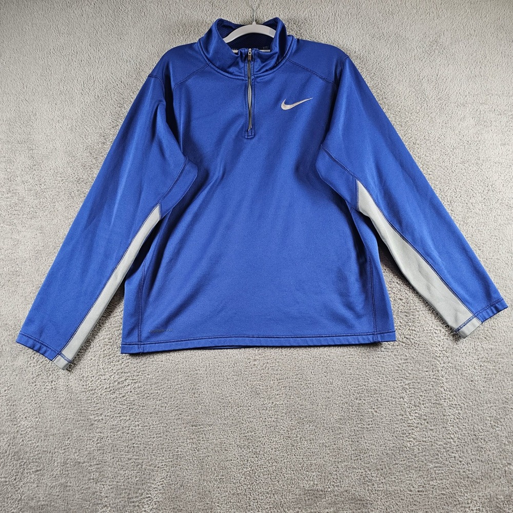 Nike Therma-FIT Mens Large Royal Blue Quarter Zip Fleece Pullover Sweatshirt